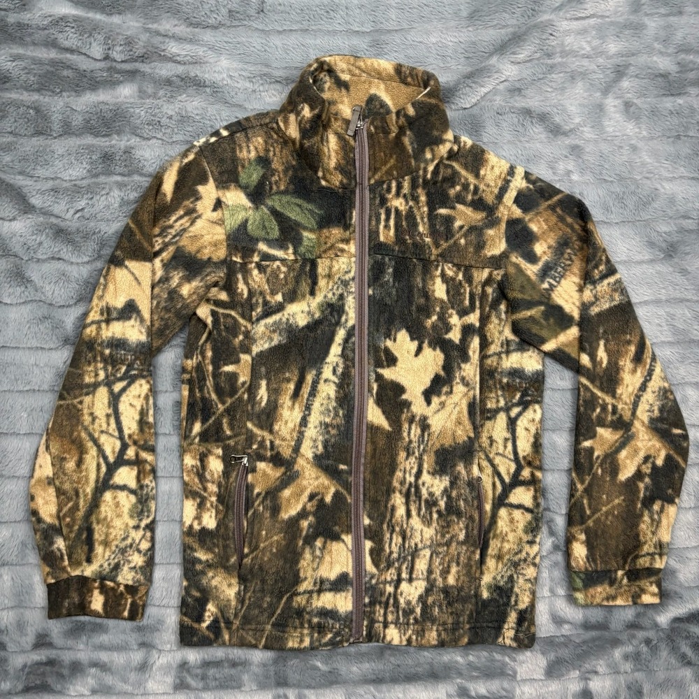 Columbia Boys Camo Full Zip Fleece Jacket Brown Green Tree Camouflage Medium